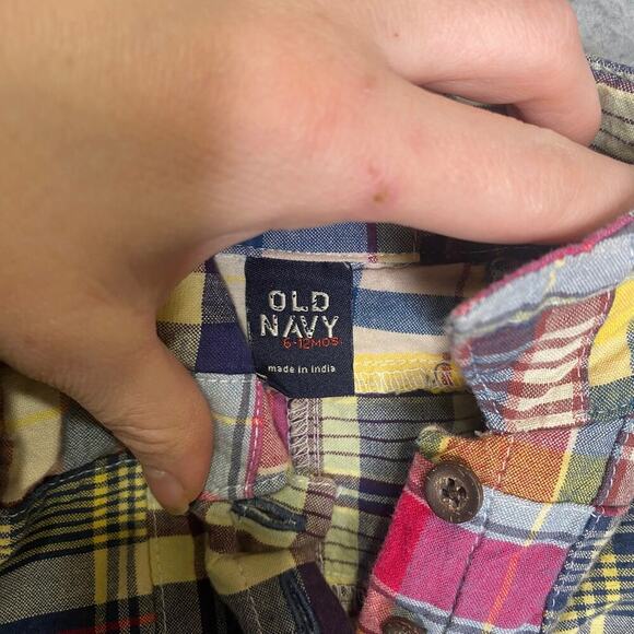 Vintage Old Navy baby girls 6-12 month madras plaid collared dress diaper cover - Picture 2 of 5